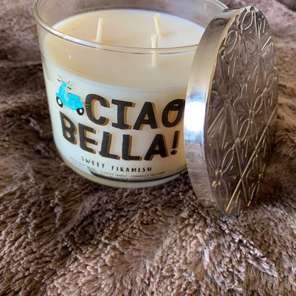 BBW 3 wick candle with silver present candle holder - sweet tiramisu Ciao Bella